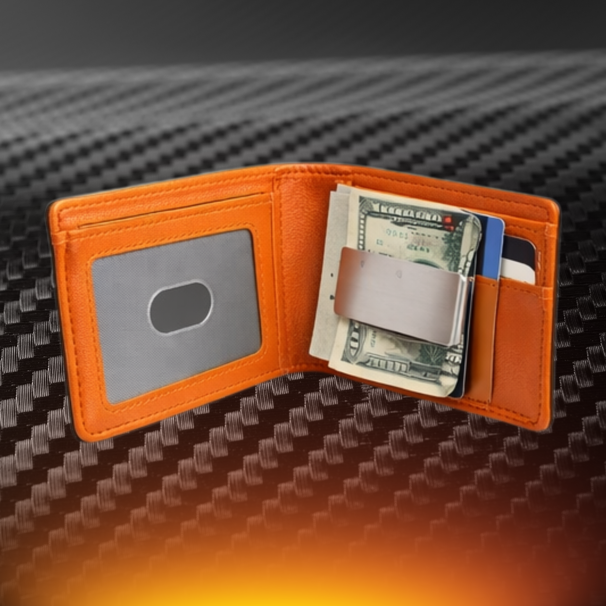 KARBONYX Luxury Carbon Slim Wallet - Orange - RFID